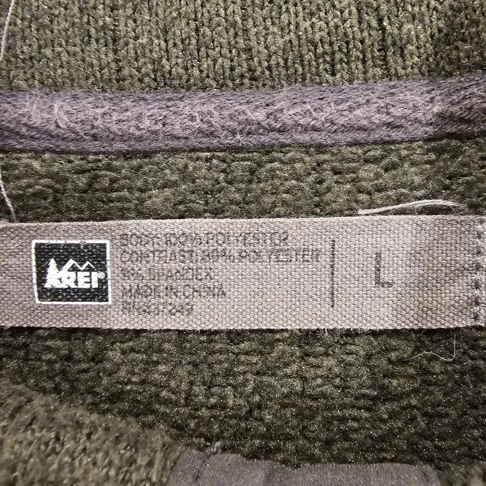 REI Men's Fleece Snap Neck Pullover Green Size L with Zipper Pocket
